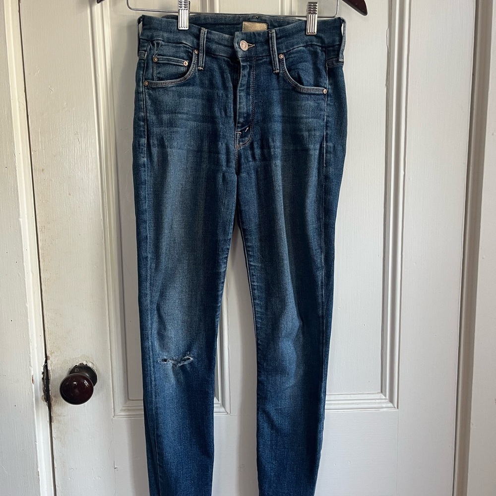 MOTHER Indigo The Looker Ankle Fray Skinny Jeans